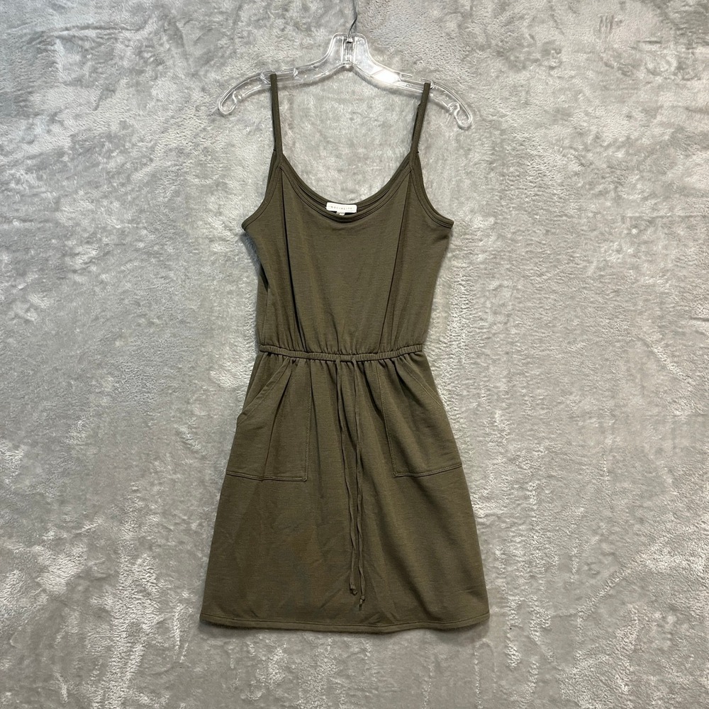 Socialite Mini Dress Womens M Olive Green Sleeveless Drawstring Waist Pockets